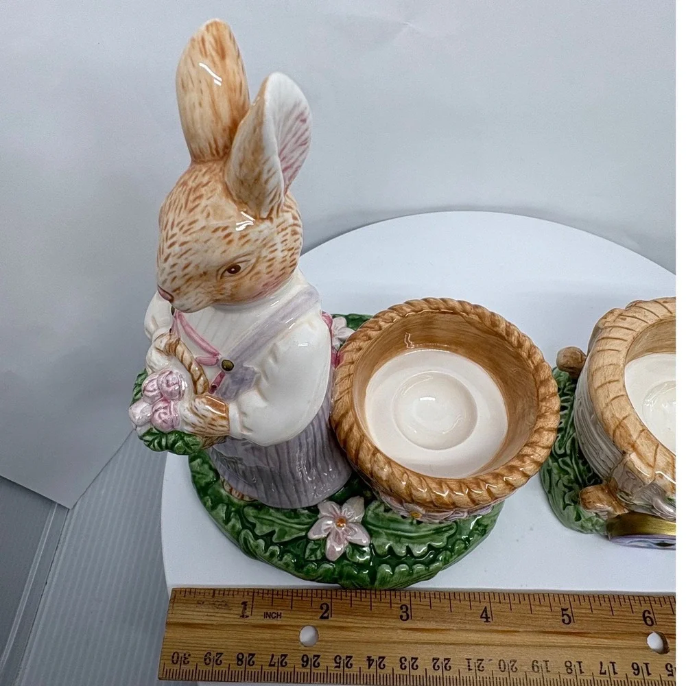 Avon Springtime Collection Ceramic Bunny Rabbit Candle Holder Figurines Easter